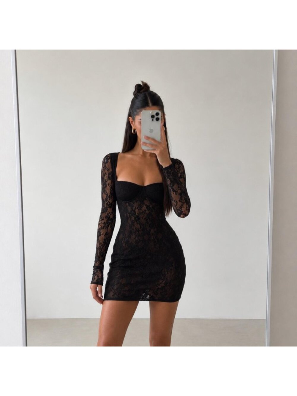 SKIMS Black Stretch Lace Underwire Dress Size S NWT
